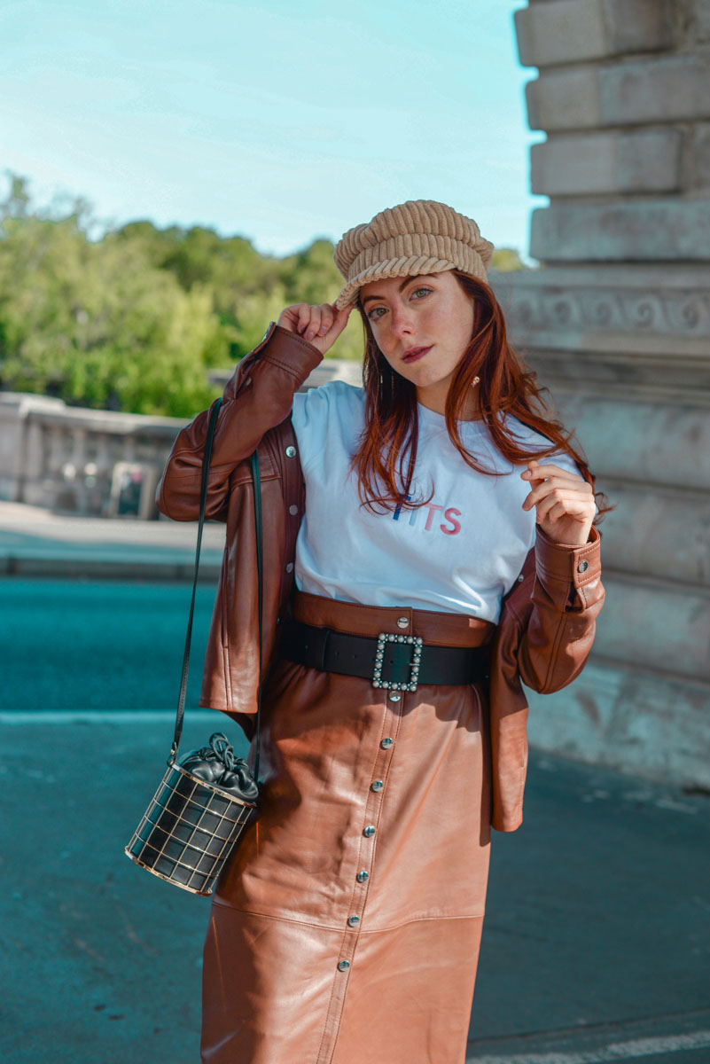 completo in pelle color cognac outfit